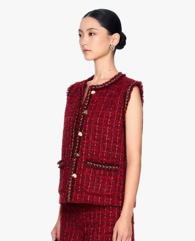  GIGI - Áo khoác tweed nữ sát nách cổ tròn hiện đại 