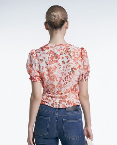  GIGI - Áo kiểu cổ V tay phồng phố ren kèm nút thời thượng 