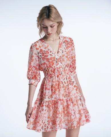  GIGI - Đầm xếp tầng mini cổ V phối hoạ tiết trẻ trung 