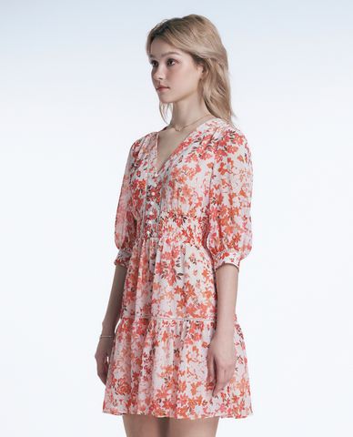  GIGI - Đầm xếp tầng mini cổ V phối hoạ tiết trẻ trung 