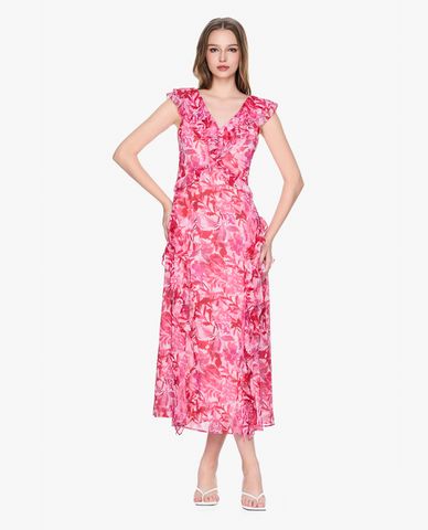  GIGI - Đầm sát nách midi cổ V phối hoạ tiết hoa nữ tính 