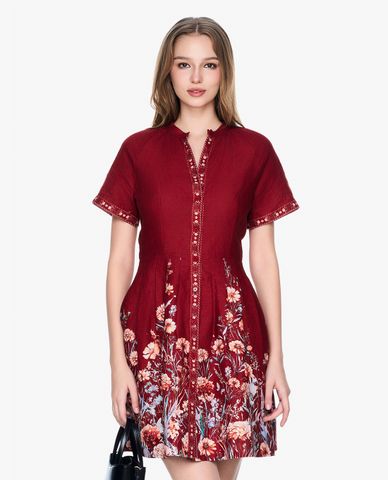  GIGI - Đầm mini cổ V tay ngắn phối hoạ tiết hoa thời trang 