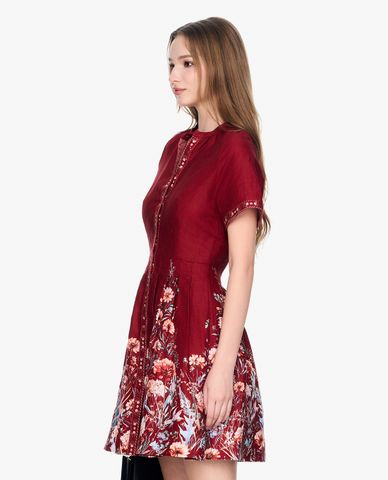  GIGI - Đầm mini cổ V tay ngắn phối hoạ tiết hoa thời trang 