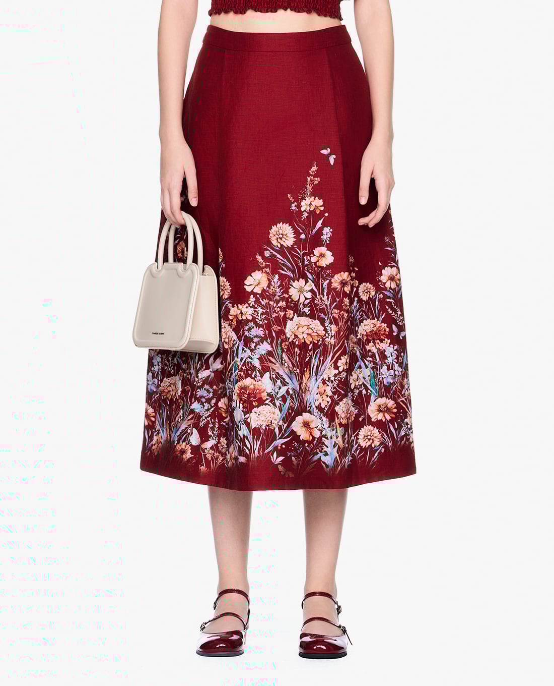 GIGI - Chân váy chữ A midi phối họa tiết hoa thời trang