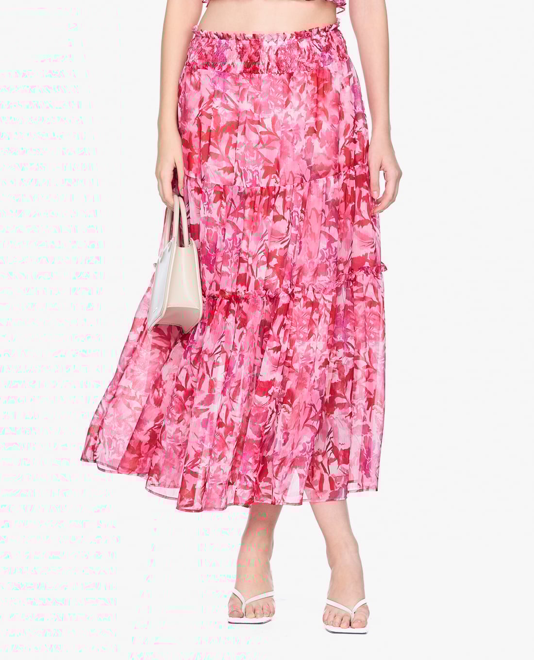 GIGI - Chân váy chữ A midi lưng thun phối họa tiết hoa thời trang