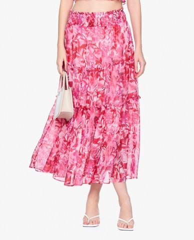  GIGI - Chân váy chữ A midi lưng thun phối họa tiết hoa thời trang 