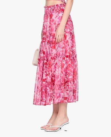  GIGI - Chân váy chữ A midi lưng thun phối họa tiết hoa thời trang 