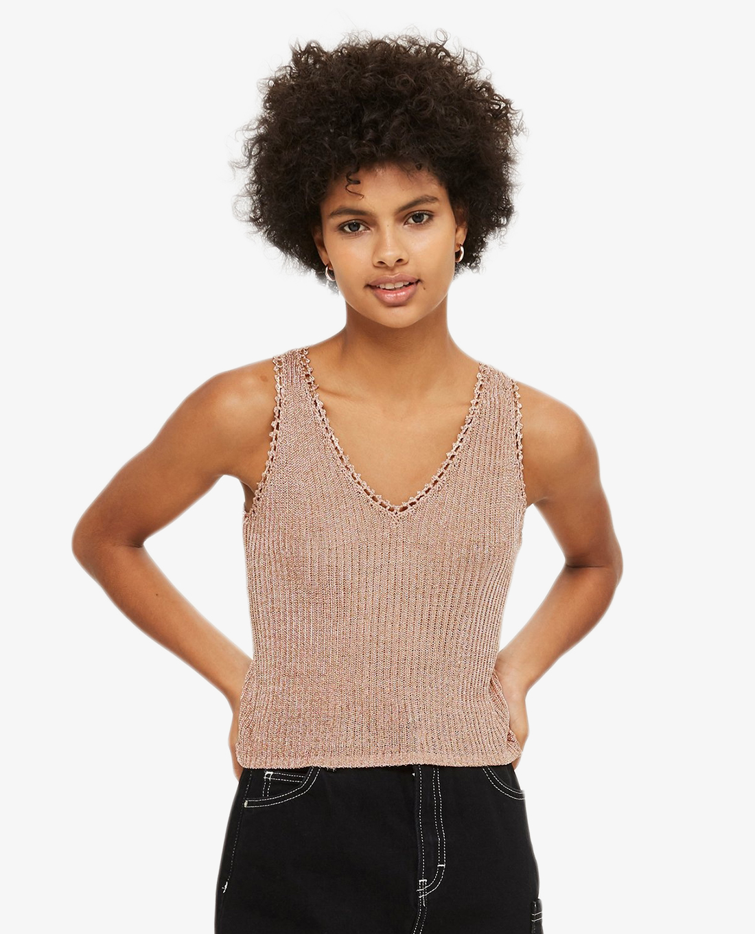 TOPSHOP - Áo kiểu nữ sát nách Metal Yarn Ribbed Knitted