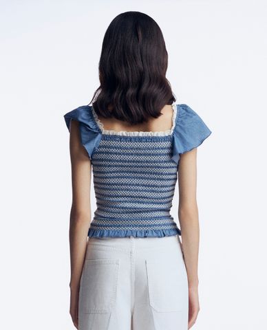  GIGI - Áo kiểu nữ cổ V tay phồng phối bèo thời thượng 