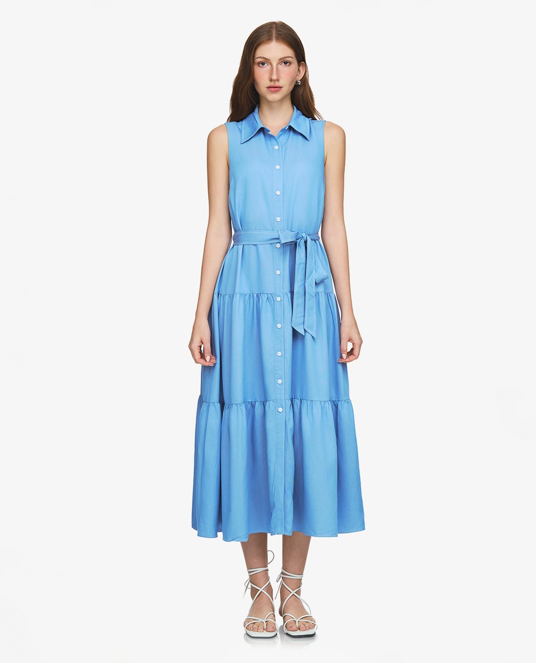 GIGI - Đầm sát nách midi cổ bẻ phối thắt nơ thanh lịch