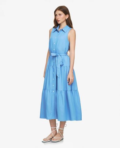  GIGI - Đầm sát nách midi cổ bẻ phối thắt nơ thanh lịch 