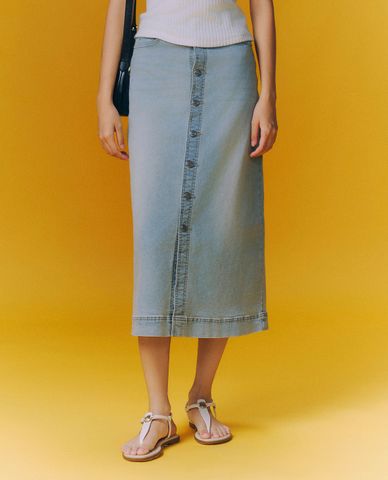  GIGI - Chân váy denim phom midi phối nút cài thời trang 