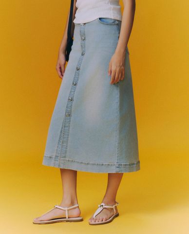  GIGI - Chân váy denim phom midi phối nút cài thời trang 