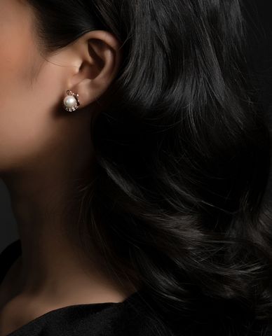  CECI - Khuyên tai nữ hình chiếc nơ phối hạt ngọc trai sang trọng 