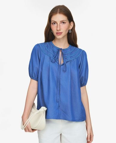  GIGI - Áo kiểu nữ tay phồng phối thắt nơ thời trang 