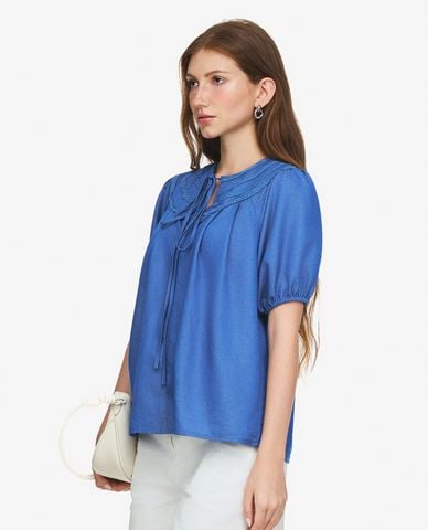  GIGI - Áo kiểu nữ tay phồng phối thắt nơ thời trang 