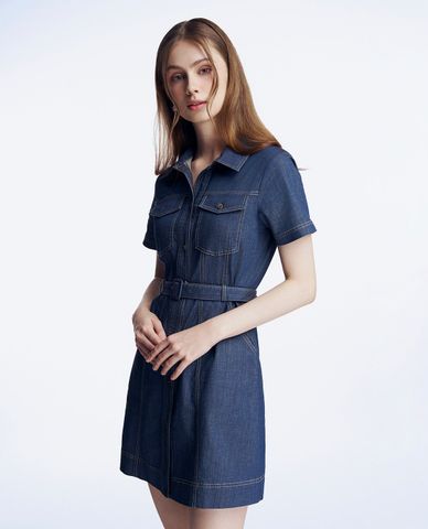  GIGI - Đầm sơ mi denim mini cổ bẻ tay ngắn phối thắt lưng cá tính 