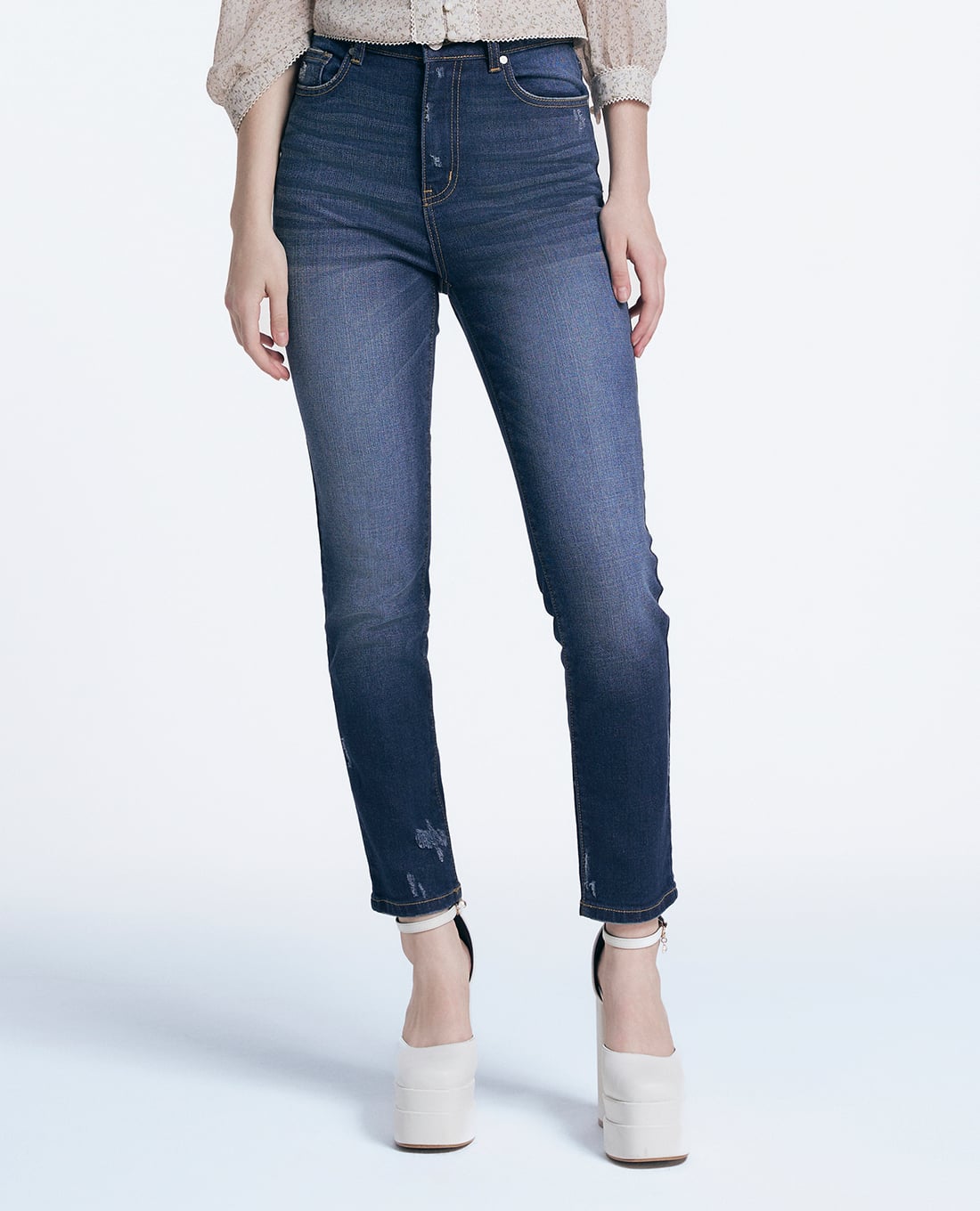 GIGI - Quần jeans nữ phom ôm phối wash bạc năng động
