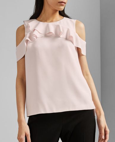  TED BAKER - Áo kiểu nữ cổ tròn hở vai phối bèo Honourr 