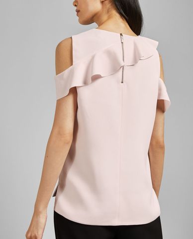  TED BAKER - Áo kiểu nữ cổ tròn hở vai phối bèo Honourr 