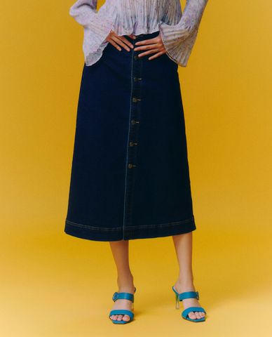  GIGI - Chân váy denim phom midi phối nút cài thời trang 
