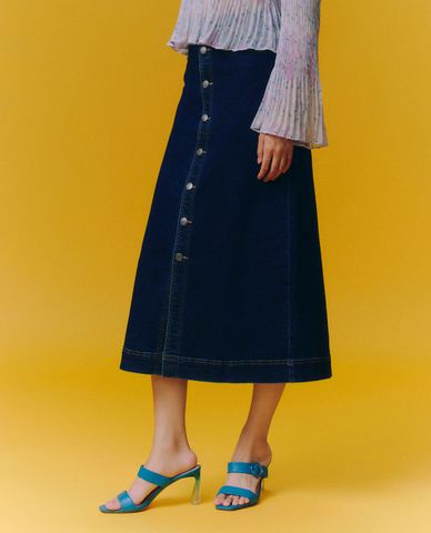  GIGI - Chân váy denim phom midi phối nút cài thời trang 