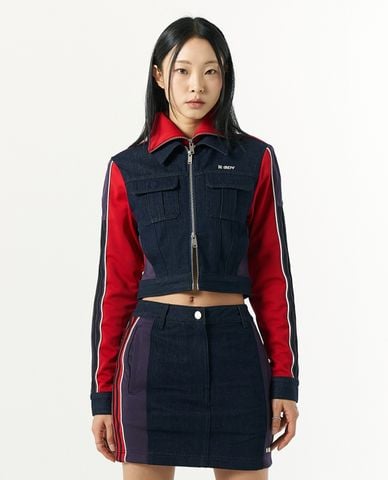  NERDY - Áo khoác denim nữ tay dài phom croptop Mix Track 