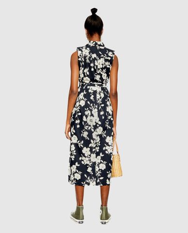  Đầm midi sơ mi thắt eo Belted Floral Sleeveless 