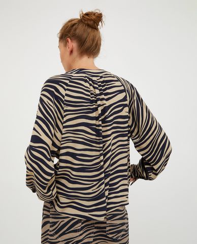  MAX&Co. - Áo kiểu cổ tròn tay dài phối nút hoạ tiết sọc vằn Seppia 