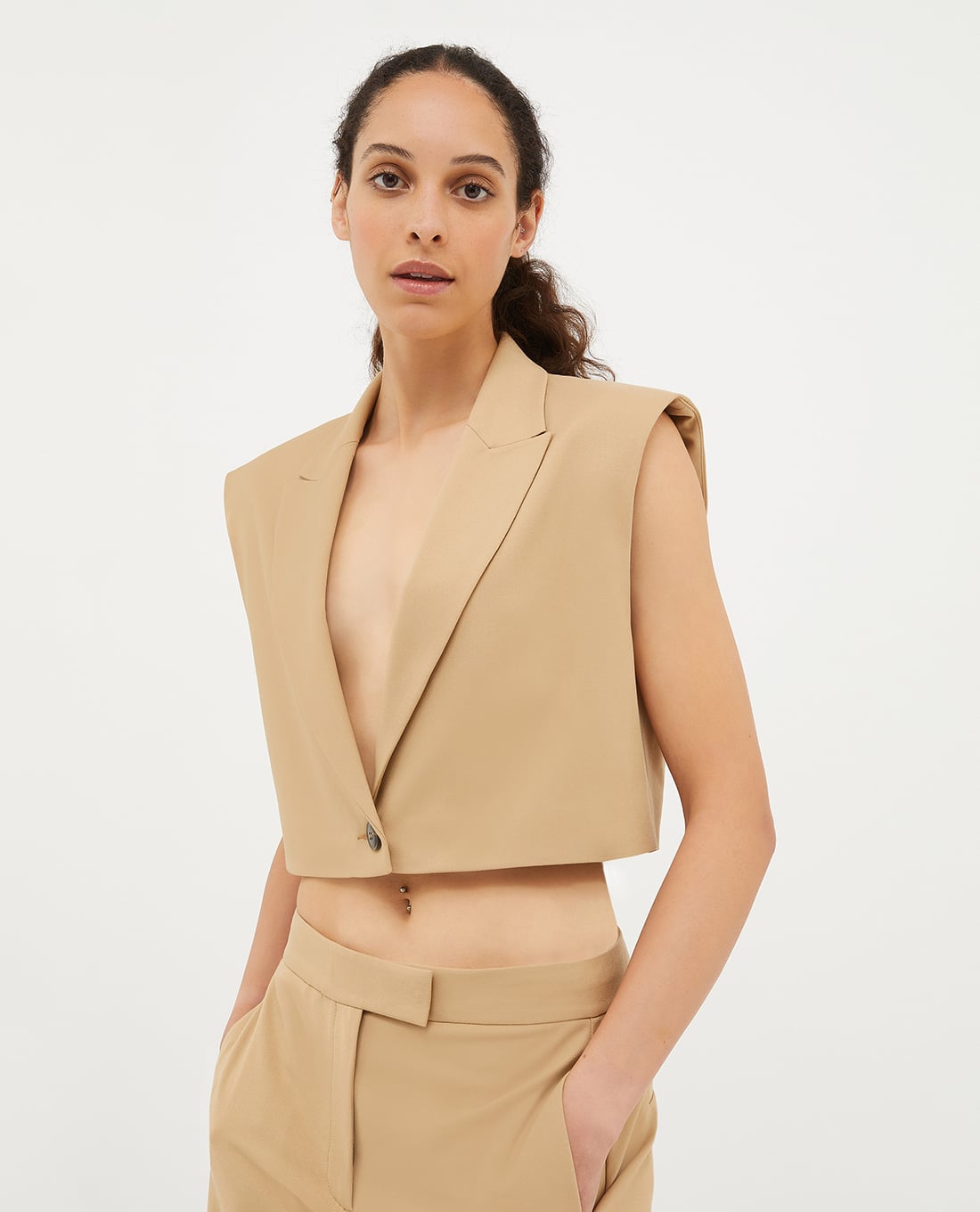 MAX&Co. - Áo khoác gilet croptop cổ bẻ chữ V cách điệu Sibari