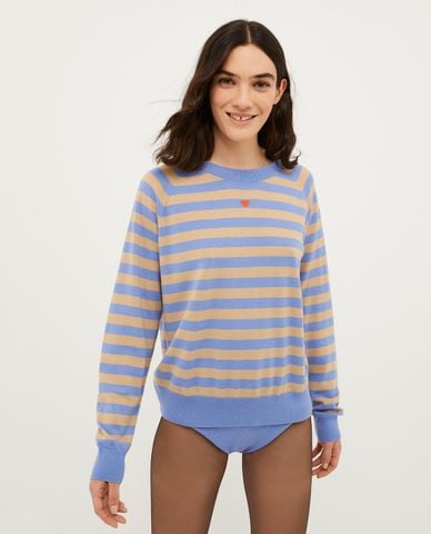  MAX&Co. - Áo sweater dệt kim cổ tròn tay dài phối sọc ngang Doberman 