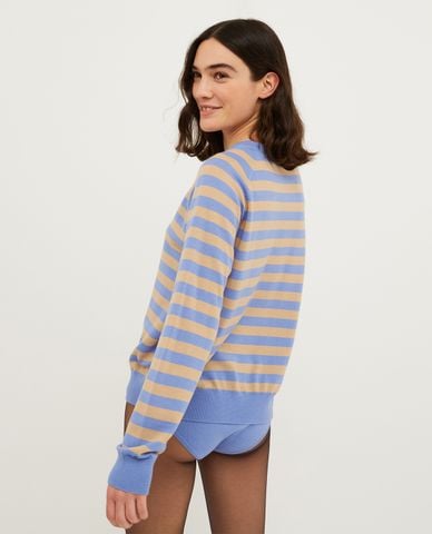  MAX&Co. - Áo sweater dệt kim cổ tròn tay dài phối sọc ngang Doberman 