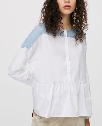  MAX&Co. - Áo kiểu nữ cổ tròn tay dài Poplin And Chiffon 