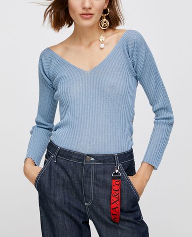  MAX&Co. - Áo len nữ cổ V tay dài Ribbed Lamé 