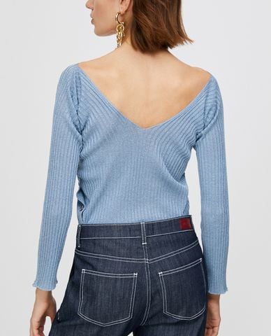  MAX&Co. - Áo len nữ cổ V tay dài Ribbed Lamé 