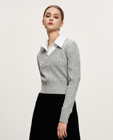  GIGI - Áo dệt kim nữ cổ V tay dài thời trang 