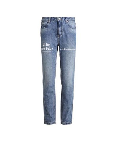  TRENDIANO - Quần jeans nam ống đứng wash bạc in chữ cách điệu 