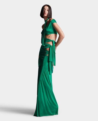  DSQUARED2 - Đầm cut out maxi phom ôm Shiny Viscose 