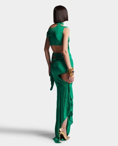  DSQUARED2 - Đầm cut out maxi phom ôm Shiny Viscose 