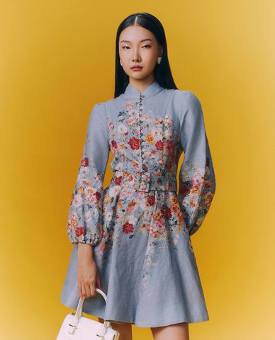  GIGI - Đầm sơ mi mini cổ cao tay dài phối thắt lưng trẻ trung 