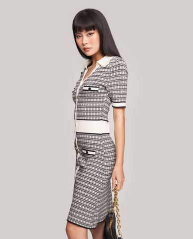  GIGI - Đầm mini tay ngắn cổ bẻ phối nút sang trọng 