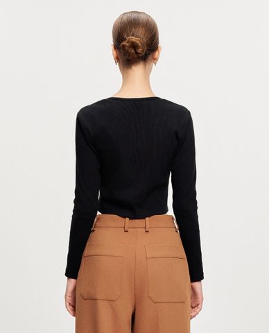  GIGI - Áo dệt kim nữ cổ tròn tay dài phối nút thời trang 