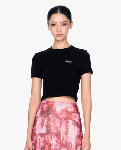  GIGI - Áo croptop nữ cổ tròn tay ngắn phối logo 