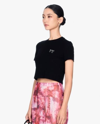  GIGI - Áo croptop nữ cổ tròn tay ngắn phối logo 