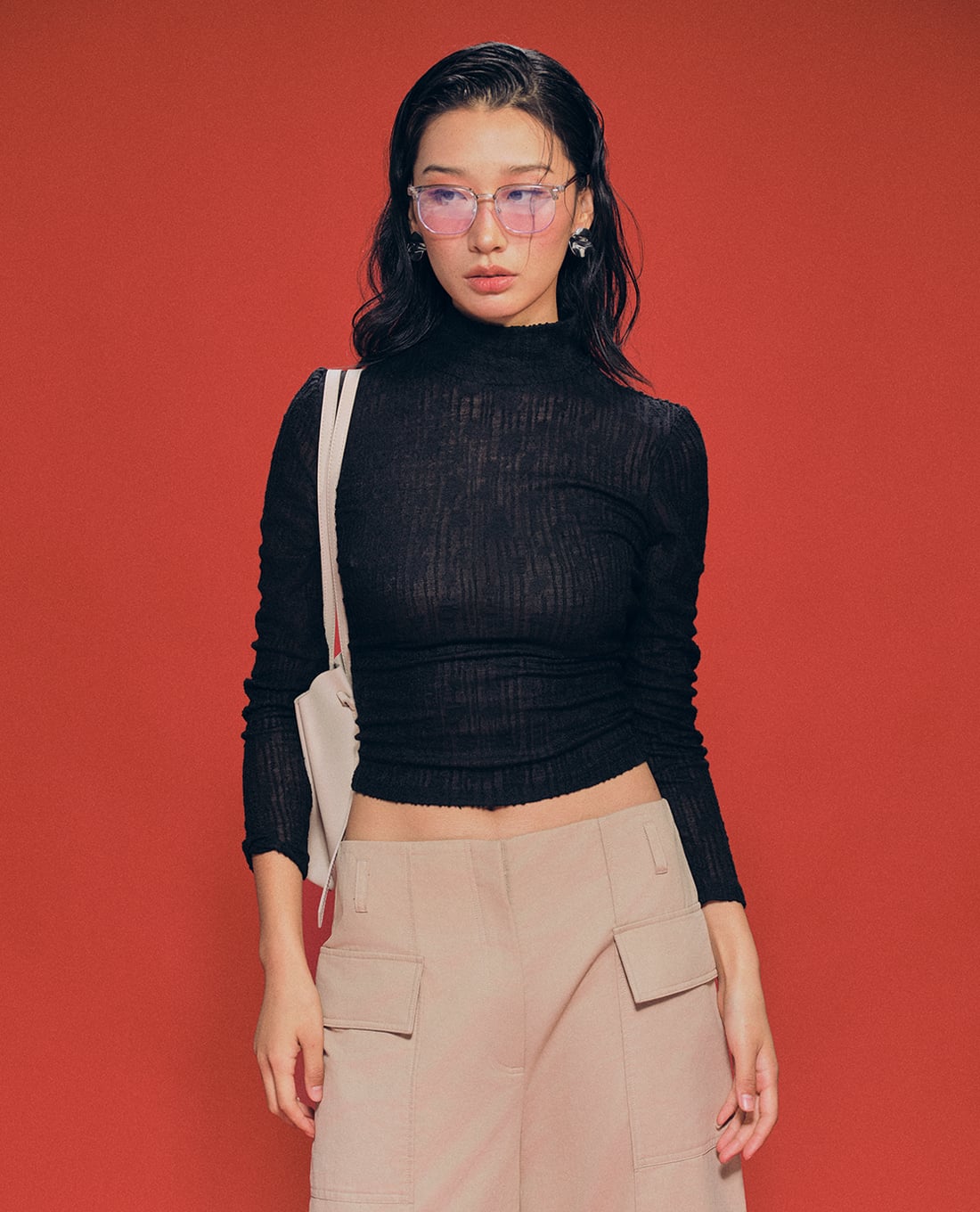 GIGI - Áo dệt kim nữ cổ cao tay dài thời thượng