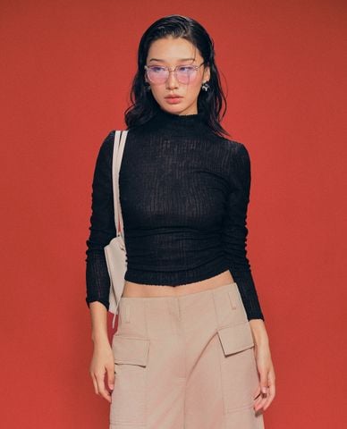  GIGI - Áo dệt kim nữ cổ cao tay dài thời thượng 