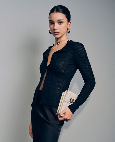  GIGI - Áo dệt kim nữ cổ V tay dài thời trang 