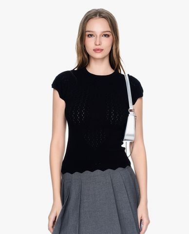  GIGI - Áo dệt kim nữ ngắn tay cổ tròn phom ôm tôn dáng 