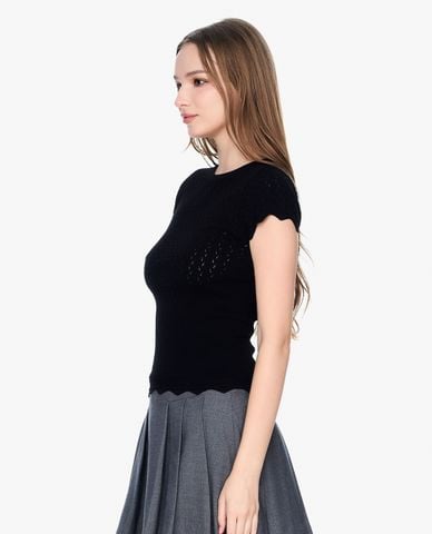  GIGI - Áo dệt kim nữ ngắn tay cổ tròn phom ôm tôn dáng 