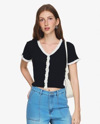  GIGI - Áo dệt kim croptop cổ tròn tay ngắn hiện đại 